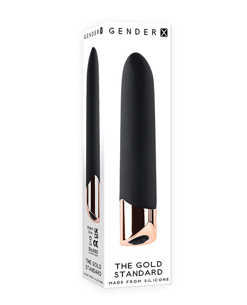 Gender X The Gold Standard Rechargeable Silicone Bullet - Black/Rose Gold Evolved Novelties INC