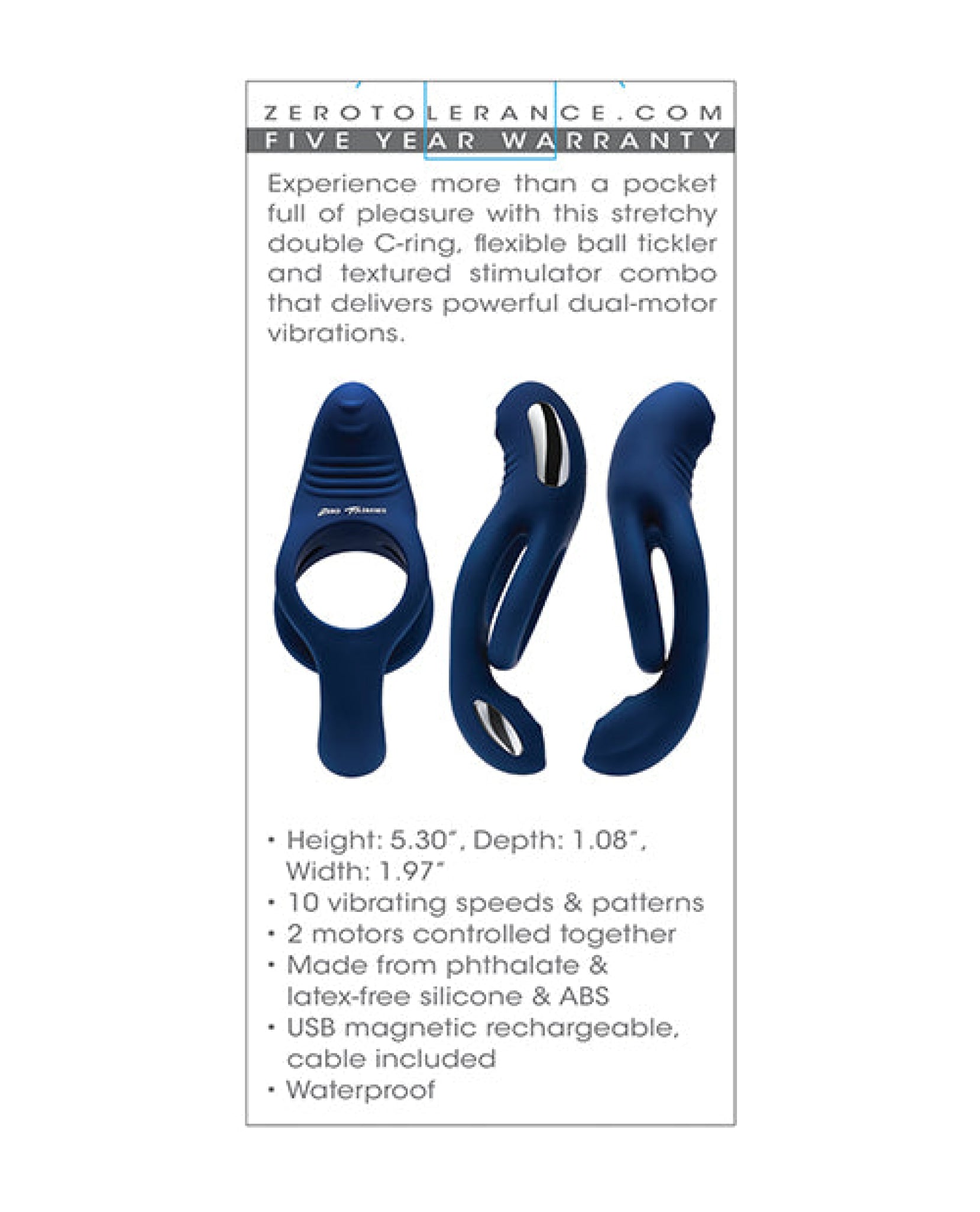 Zero Tolerance Ring Around the Rosy Cock & Ball Vibrator - Blue Evolved Novelties INC