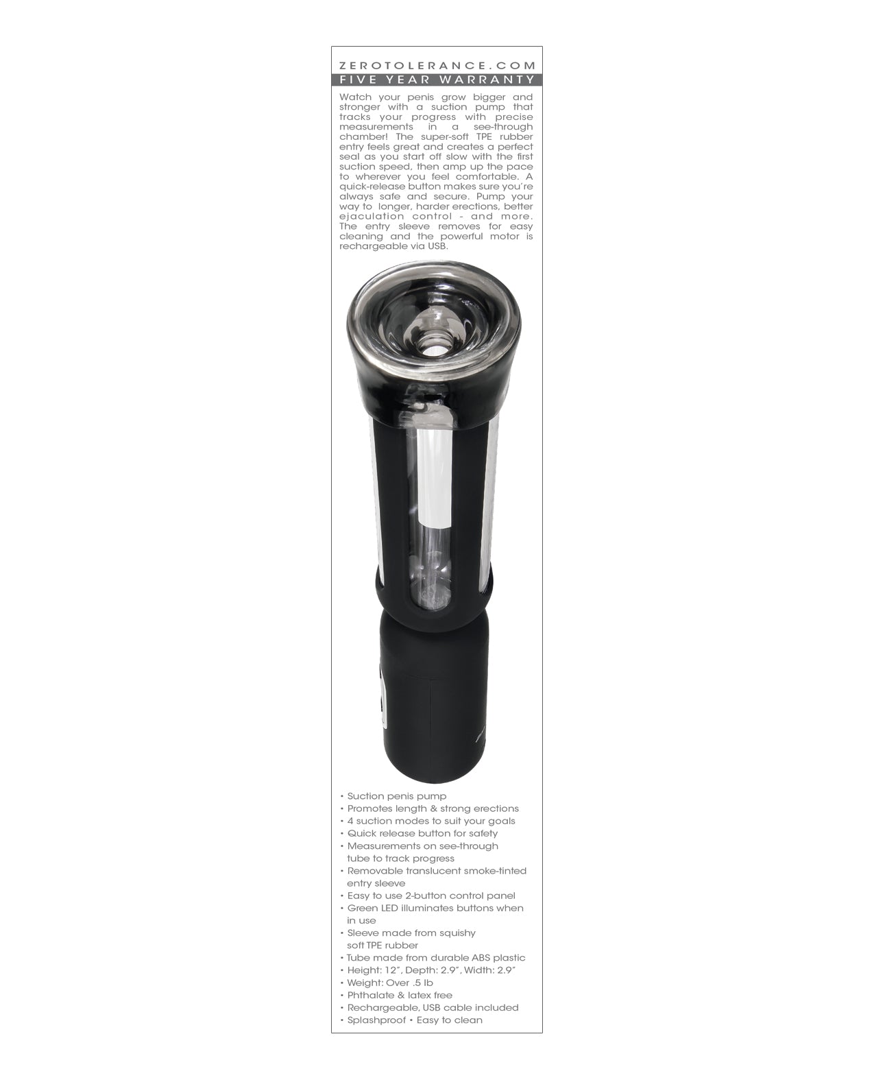 Zero Tolerance Pump It Up Suction Penis Pump - Black Evolved Novelties INC