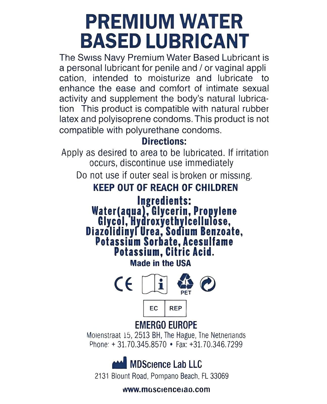 Swiss Navy Premium Water Based Lubricant - 2oz Swiss Navy