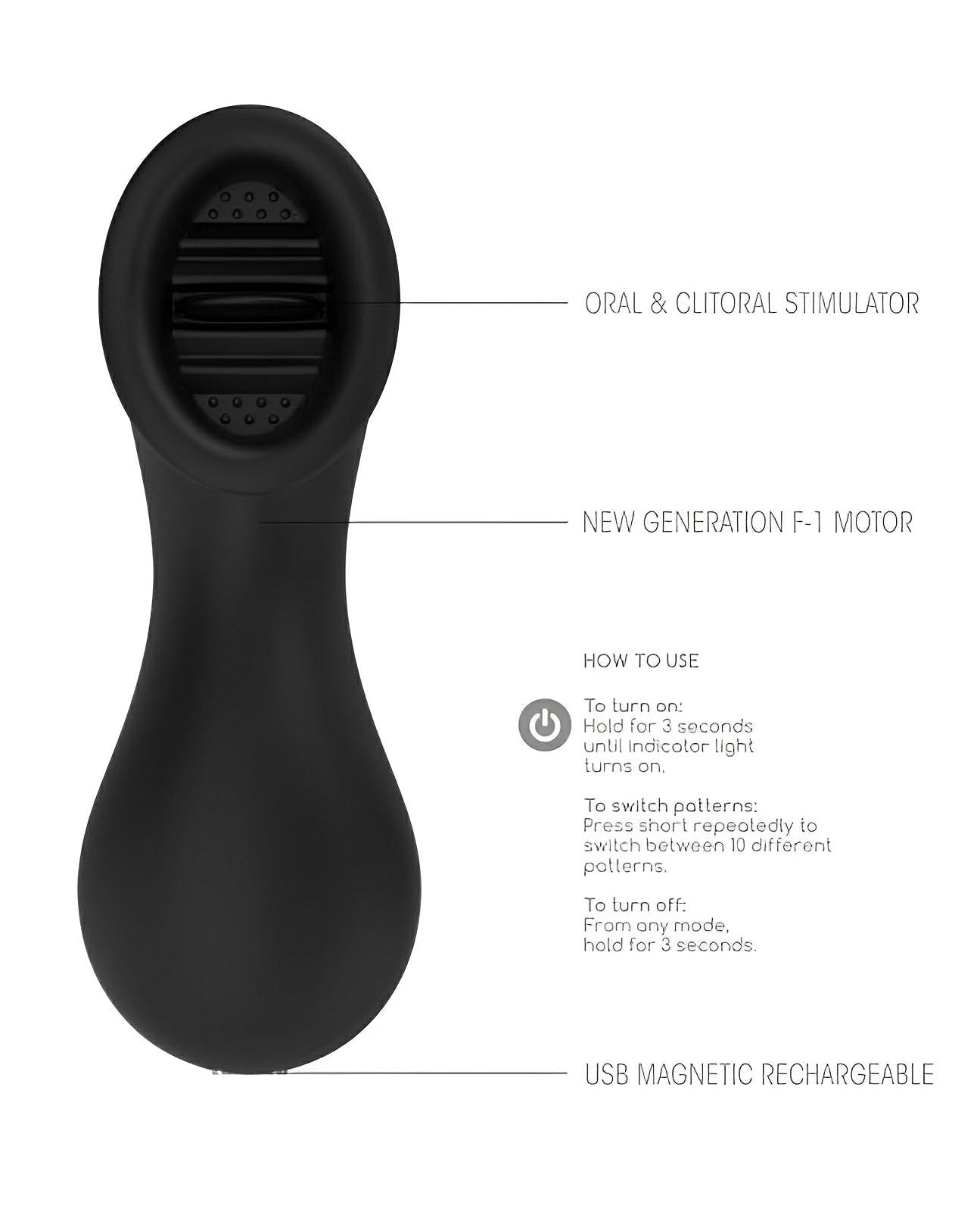 Shots Elegance Dreamy Oral Clitoral Stimulator - 10 Speed Black Shots