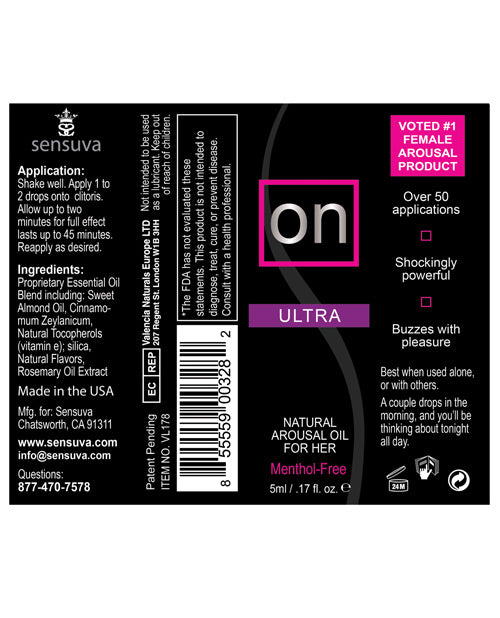 On Natural Arousal Oil For Her - Ultra 5 Ml Bottle Sensuva Valencia Naturals