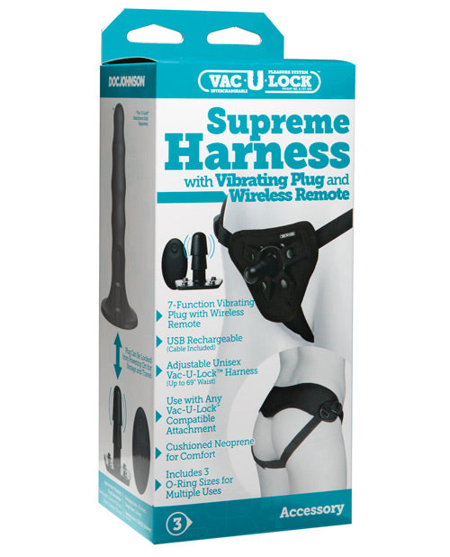 Vac-U-Lock Supreme Harness w/Vibrating Plug - Black Doc Johnson